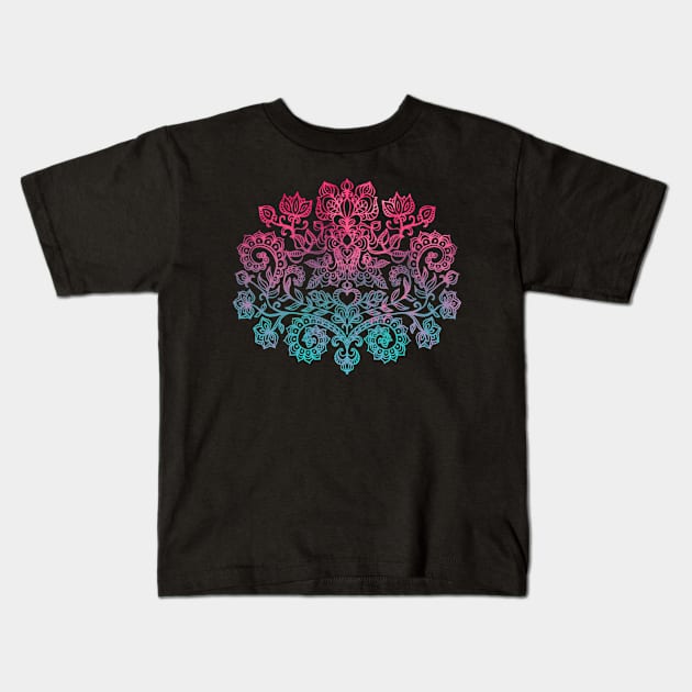 Ombre Folk Art Doodle Kids T-Shirt by micklyn